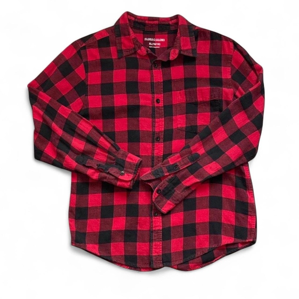 Faded Glory VTG 2000s Classic Black & Red Checkered Emo Grunge LS Flannel — XL